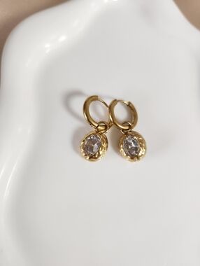 Gold Crystal Charm Hoop Earrings